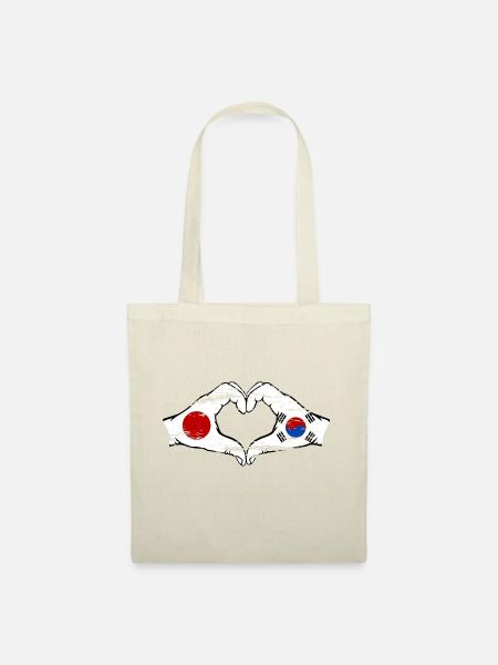 Japan Südkorea Hände Herzform used - Stoffbeutel - Natur