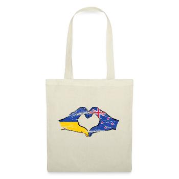 Ukraine Neuseeland Flagge Hände Herzform used - Stoffbeutel - Natur - Vorne