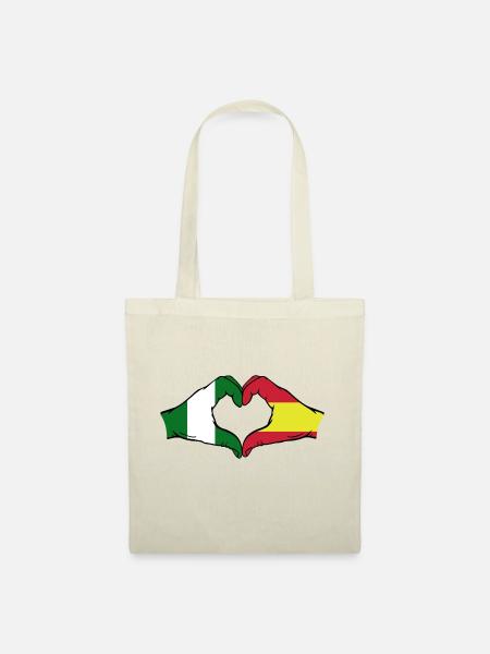 Nigeria Spanien Flagge Hände Herzform - Stoffbeutel - Natur