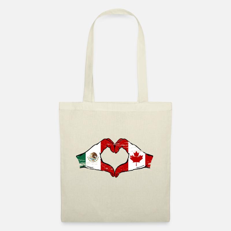 Mexique Canada drapeau mains forme coeur utilisé - Sac en tissu - nature
