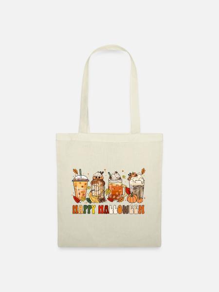 Happy Halloween Herbst Motiv Outfit Kürbis Kaffee - Stoffbeutel - Natur