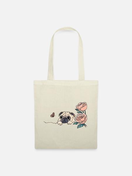 Mops mit Schmetterling - Stoffbeutel - Natur