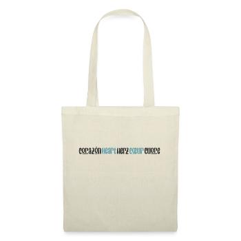 « Heart » - lettrage en 5 langues (bicolore) - Sac en tissu - nature - Devant