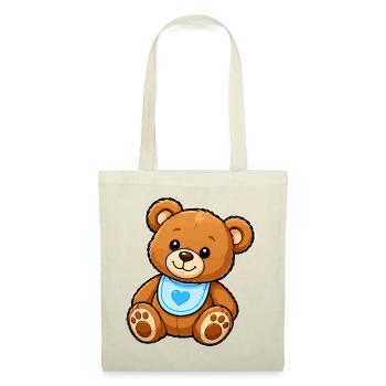 Herzblatt Teddy Plüschmotiv - Stoffbeutel - Natur - Vorne