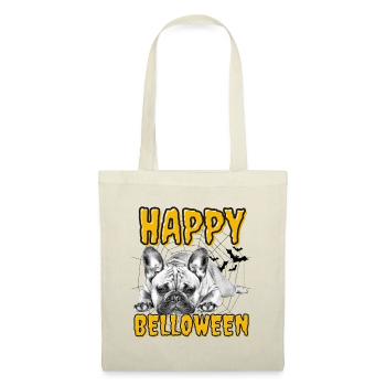 HAPPY BELLOWEEN Halloween Hund Hunde Bulldogge - Stoffbeutel - Natur - Vorne