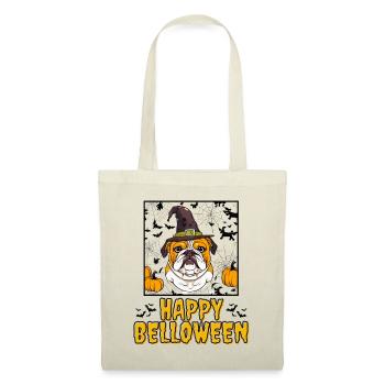 HAPPY BELLOWEEN Halloween Hund Hunde Bulldogge - Stoffbeutel - Natur - Vorne