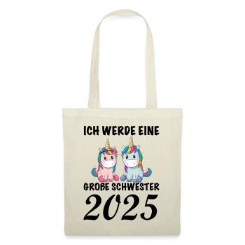 Je serai une grande sœur en 2025, licorne - Sac en tissu - nature - Devant