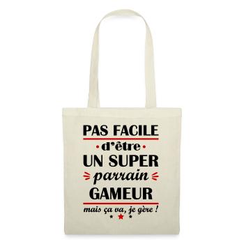 Pas facile super parrain gameur, gaming, nerd,geek - Sac en tissu - nature - Devant