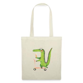 Crocodile sur trotinette - Sac en tissu - nature - Devant