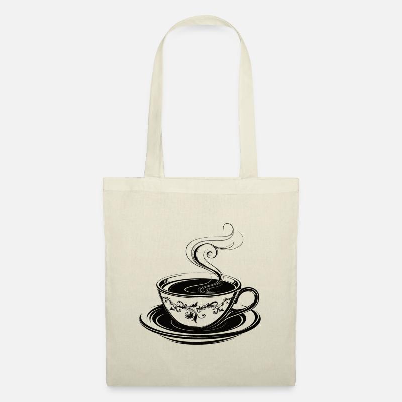 Teetasse klassisch mit Dampf und Unterteller - Stoffbeutel - Natur
