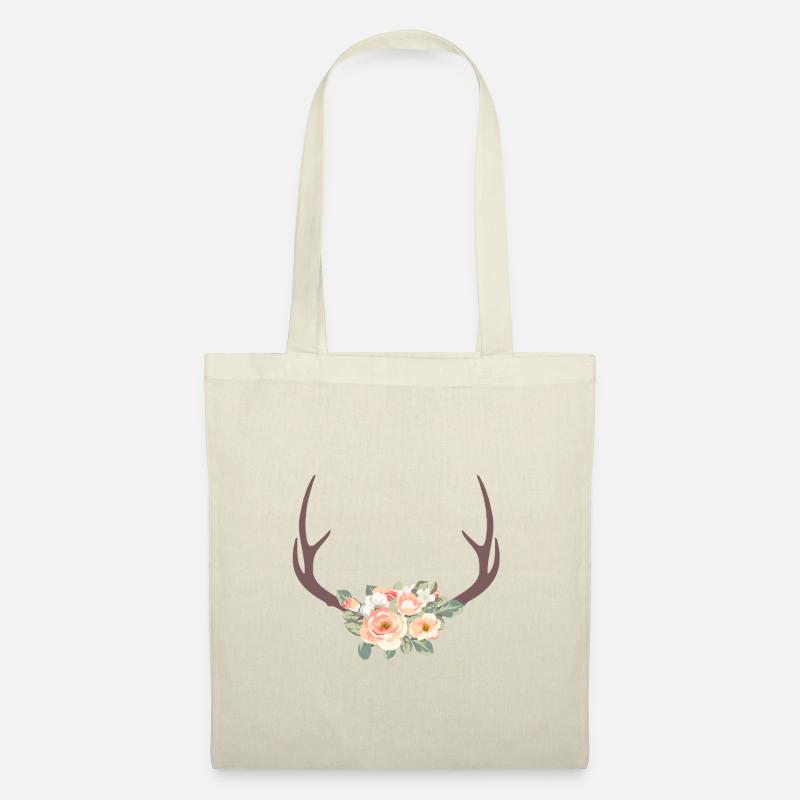 Boho Geweih Blumen 3 - Stoffbeutel - Natur
