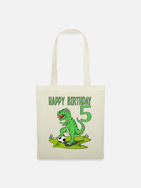 Dinosaurier Rex Fußball 5 Happy Birthday Grün - Stoffbeutel - Natur