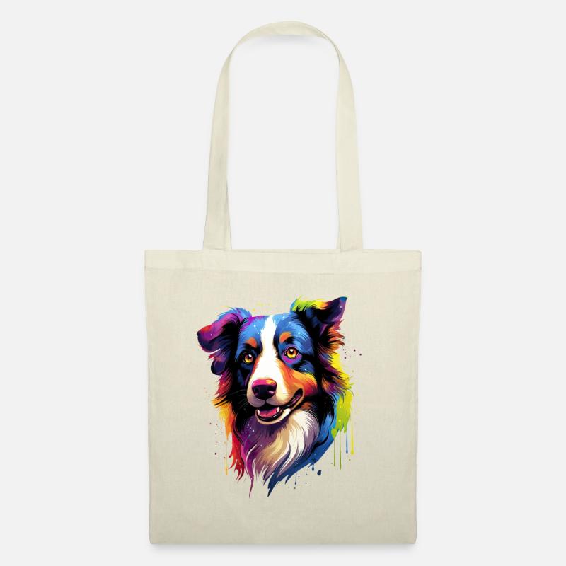 bunter Border Collie Hundekopf - Stoffbeutel - Natur