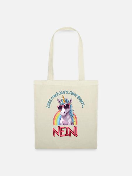 Cooles Einhorn mit Brille lass mich überlegen NEIN - Stoffbeutel - Natur