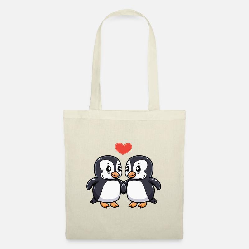 Pinguin Paar Herz - Stoffbeutel - Natur