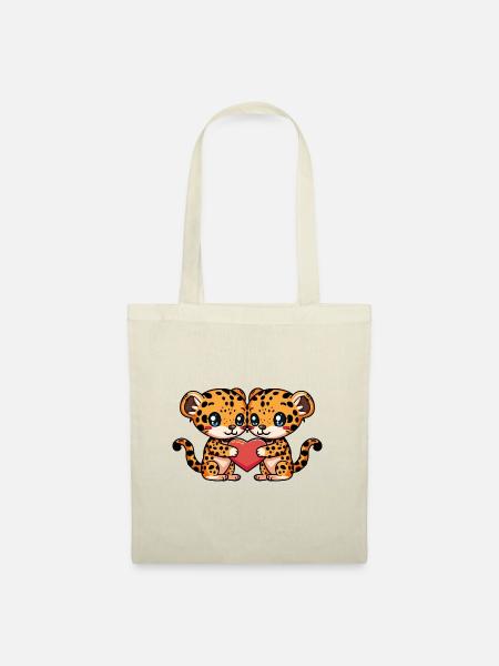 Leopard Paar Herz - Stoffbeutel - Natur