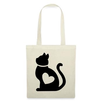 Katze mit Herz <3 Geschenk für Katzenliebhaber - Stoffbeutel - Natur - Vorne