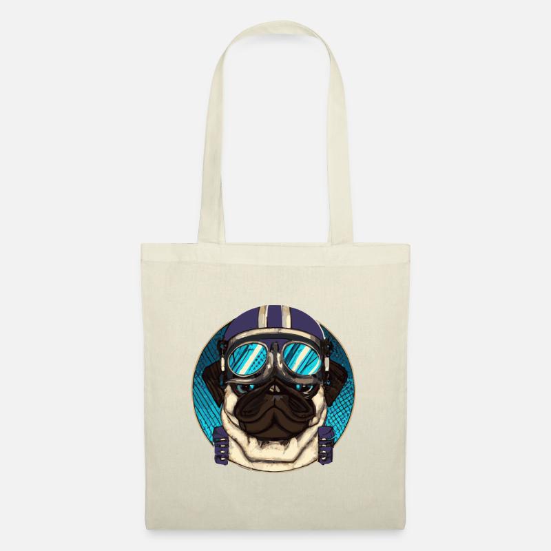 Retro-Mops-Pilot Hund Puppy - Stoffbeutel - Natur