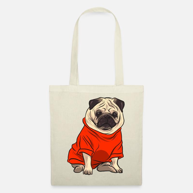 Mops im Tshirt - Stoffbeutel - Natur