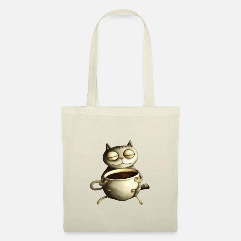 Katze trinkt einen Kaffee - Stoffbeutel - Natur