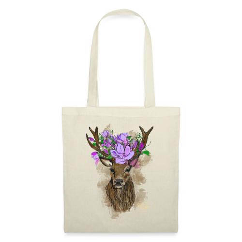 Wunderschöner Hirsch mit Blumenkrone - Stoffbeutel
