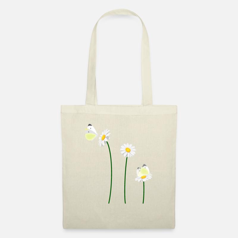 Kohl weiße Schmetterlinge und Gänseblümchen - Stoffbeutel - Natur