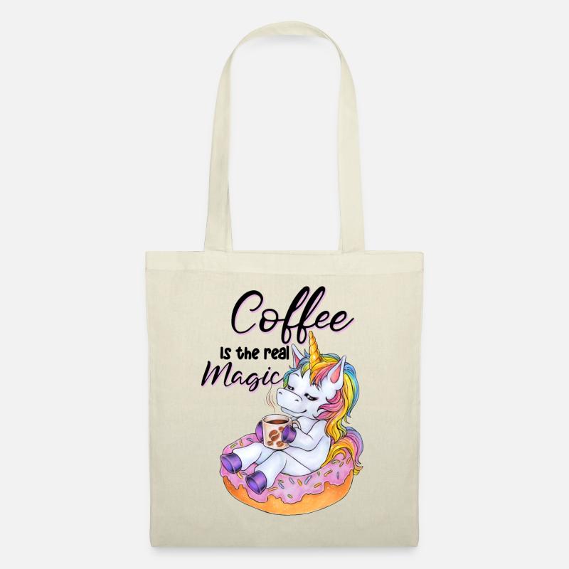 Niedliches Einhorn im Donut mit Kaffee Pause - Stoffbeutel - Natur