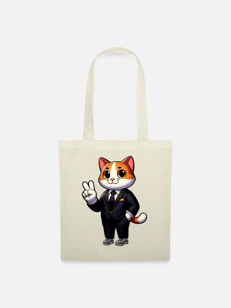 Eleganter Business Kater - Stoffbeutel - Natur