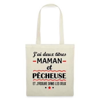 Deux titres maman et pêcheuse, idée cadeau pêche - Sac en tissu - nature - Devant