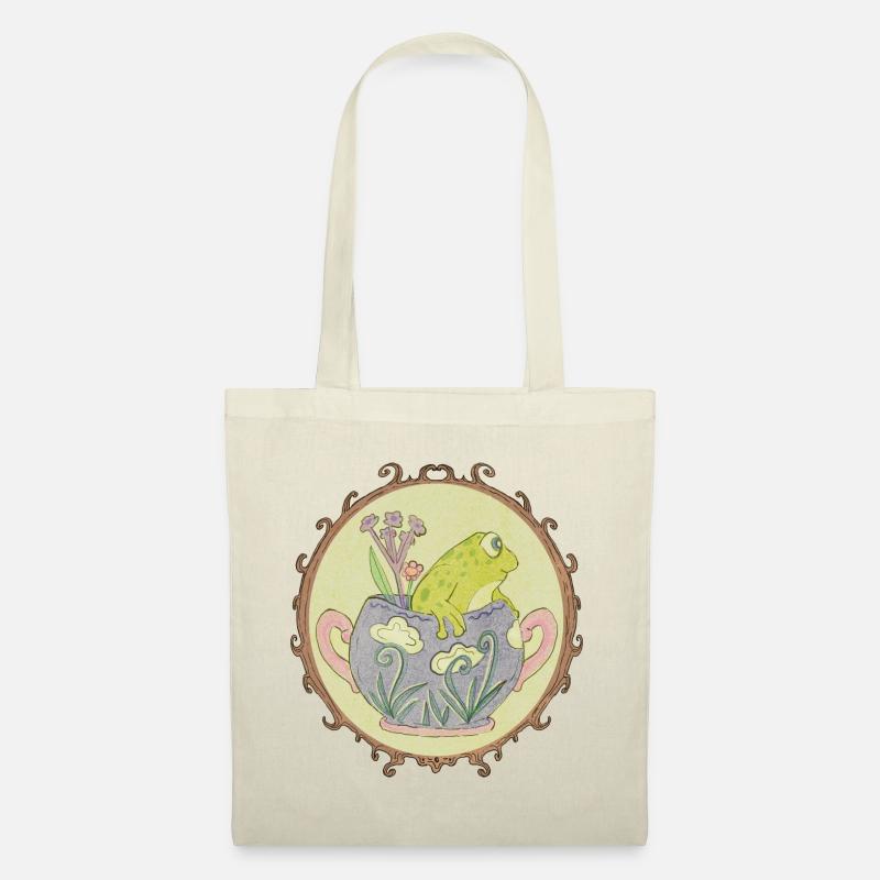 Frosch in Tasse_Cottagecore - Stoffbeutel - Natur