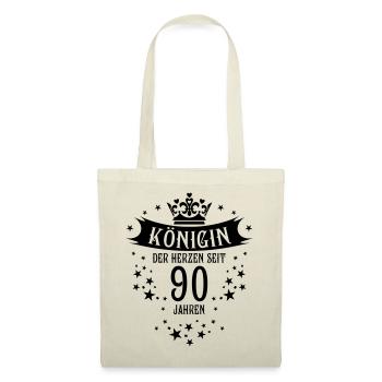 Königin der Herzen seit 90 Jahren Geburtstag - Stoffbeutel - Natur - Vorne