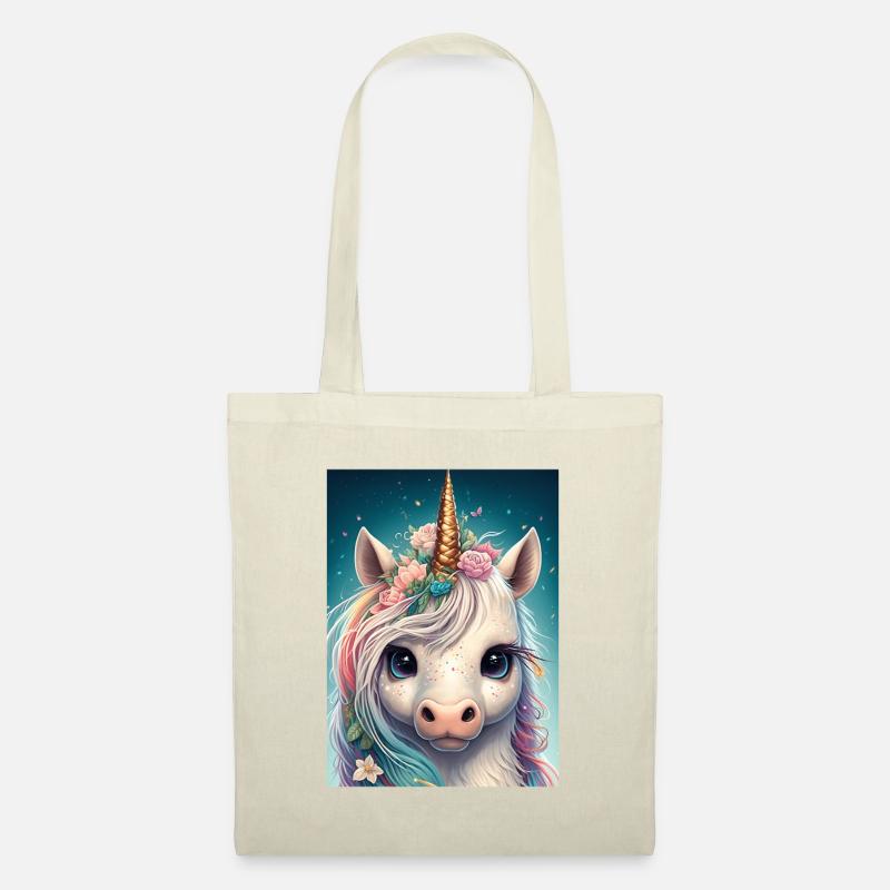 Buntes Kawaii Einhorn - Stoffbeutel - Natur