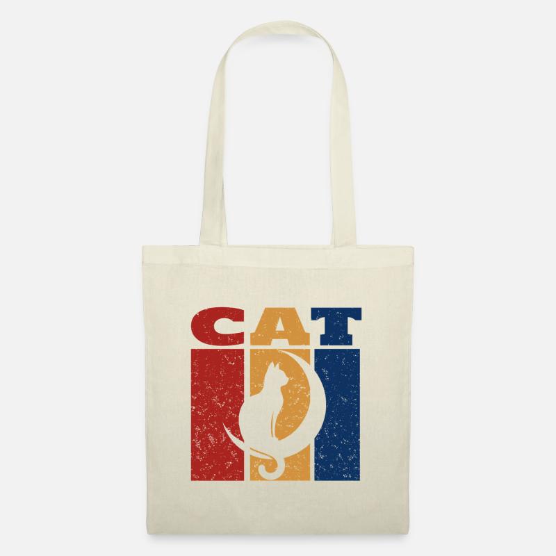 Cat On Crescent Moon Retro Design - Tote Bag - nature