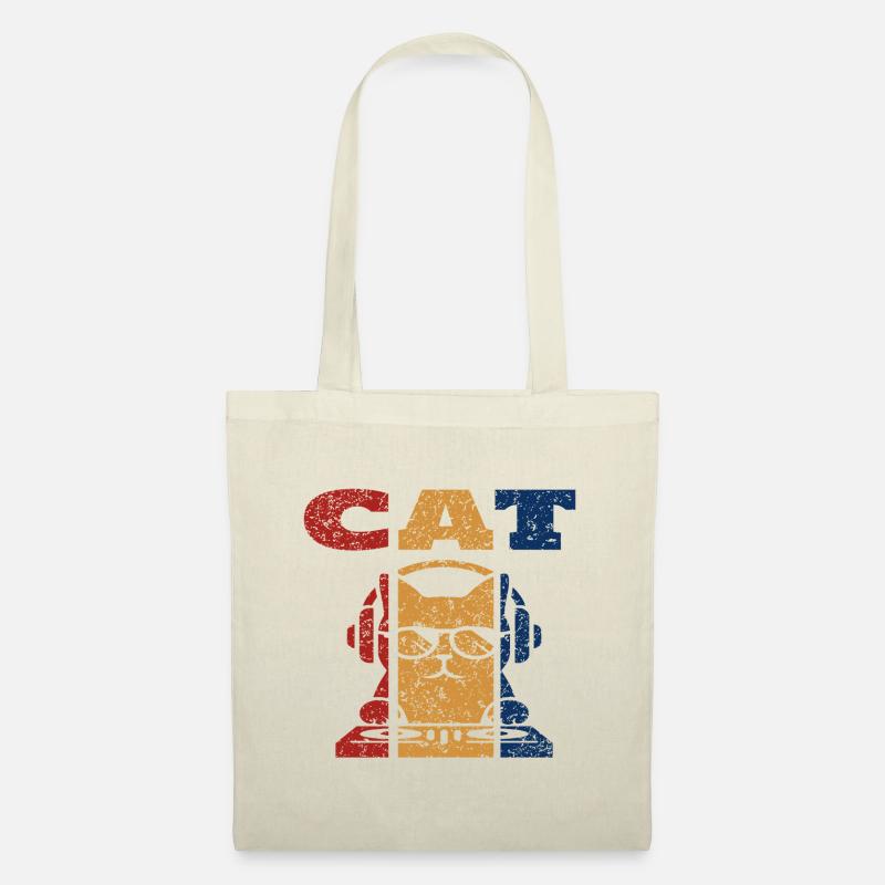 DJ Cat Retro Design - Stoffbeutel - Natur