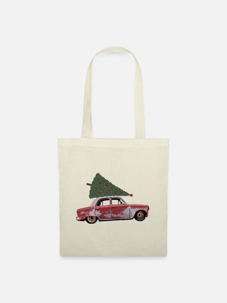 Oldtimer mit Tannenbaum - Stoffbeutel - Natur