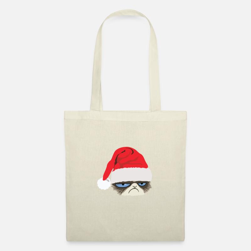 Grumpy Cat mit Weihnachtsmütze - Stoffbeutel - Natur