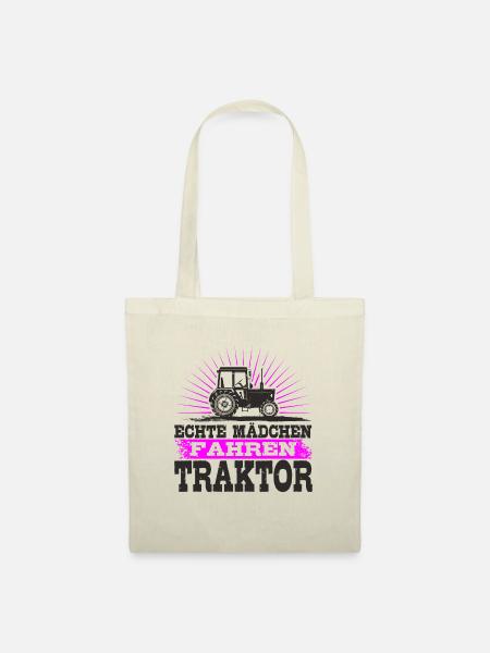 Echte Mädchen fahren Traktor - Stoffbeutel - Natur