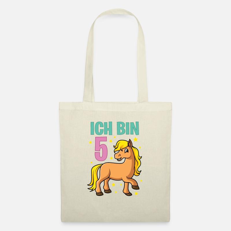 Kinder Geburtstagsshirt Pferd 5 Geburtstag Mädchen - Stoffbeutel - Natur