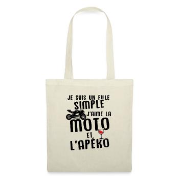 Un fille j'aime les moto et les apéros - Sac en tissu - nature - Devant