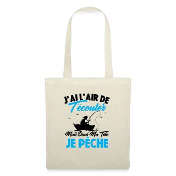 Dans Ma Tête Je Pêche, Cadeau Humour Pêcheur - Sac en tissu - nature - Devant