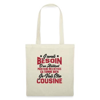 Je vais être cousine, Cadeau pour future cousine - Sac en tissu - nature - Devant