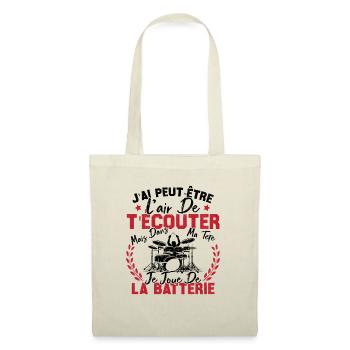 Dans Ma Tête Je Joue De La Batterie Batteur Cadeau - Sac en tissu - nature - Devant
