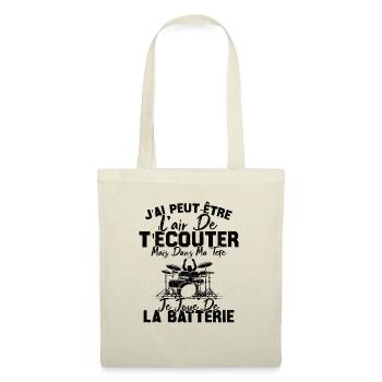 Dans Ma Tête Je Joue De La Batterie Batteur Cadeau - Sac en tissu - nature - Devant