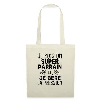 Je suis un super parrain, Humour cadeau parrain - Sac en tissu - nature - Devant