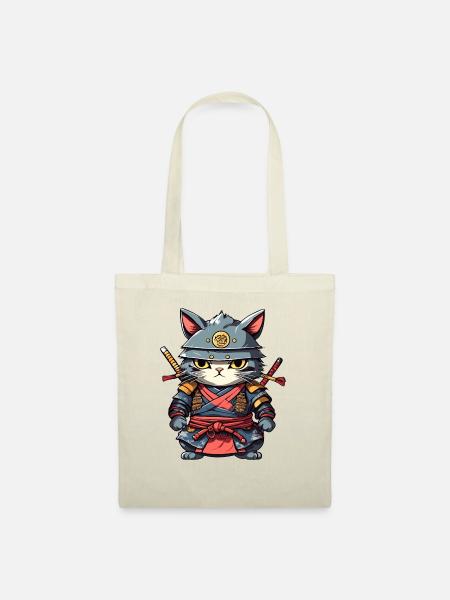 Samurai-Katze #17 - Stoffbeutel - Natur
