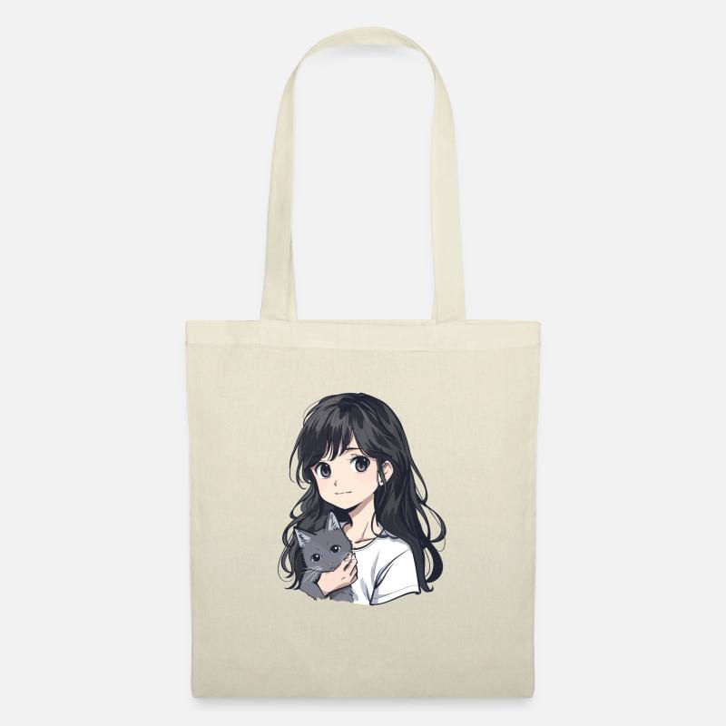 Anime Mädchen und Katze - Stoffbeutel - Natur