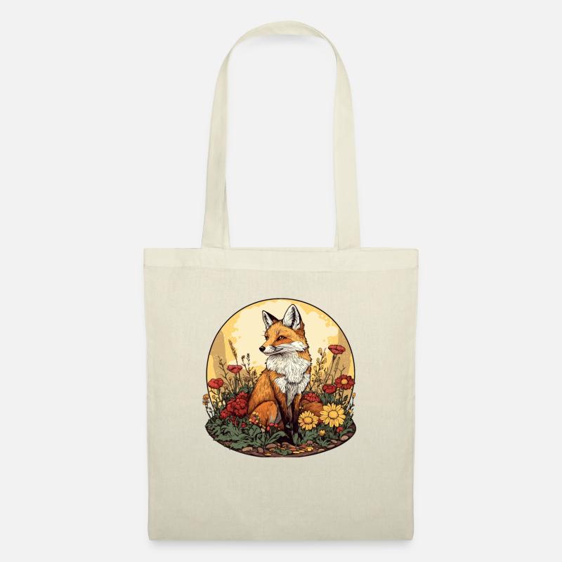 Cottagecore Fuchs mit Blumen - Stoffbeutel - Natur