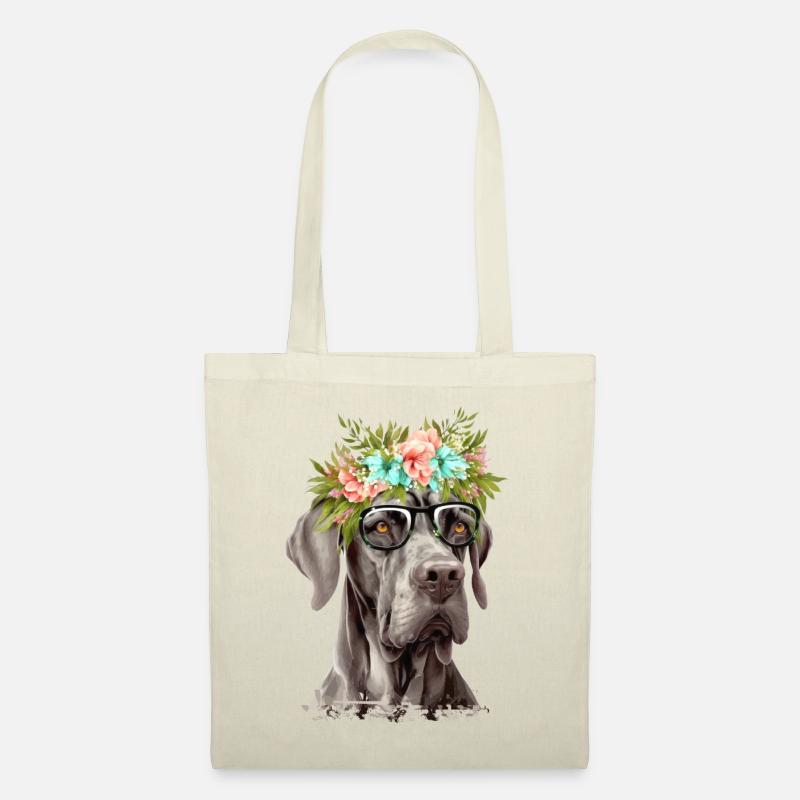 Deutsche Dogge mit Blumen - Stoffbeutel - Natur