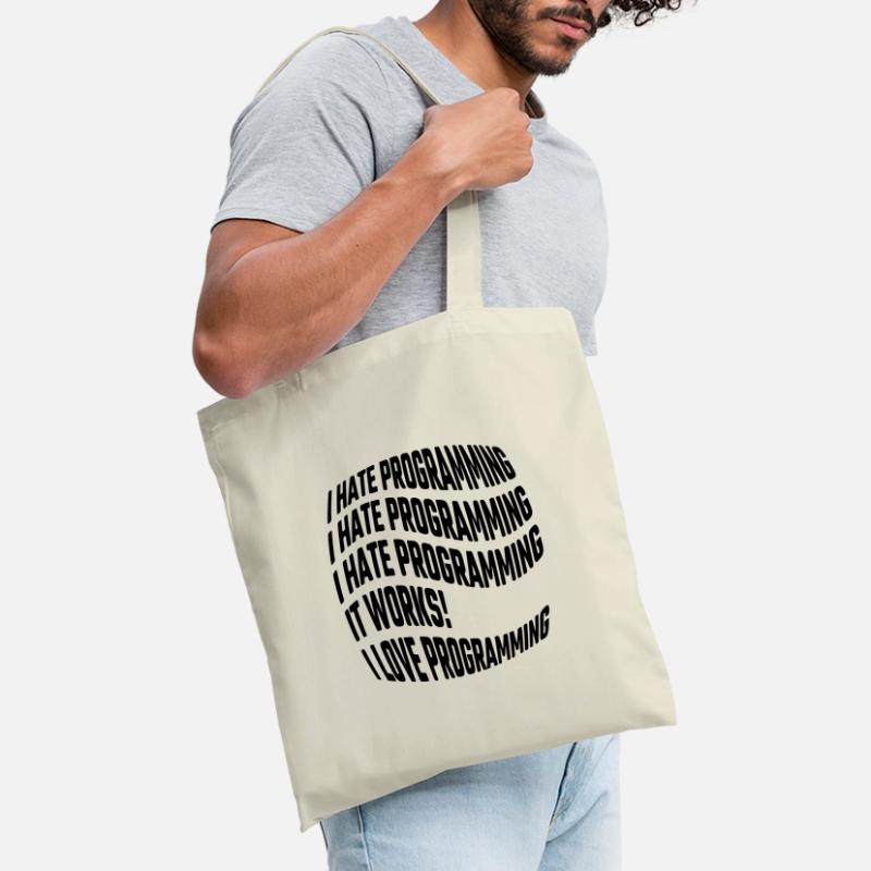 I hate programming, it works, I love programming Stoffbeutel