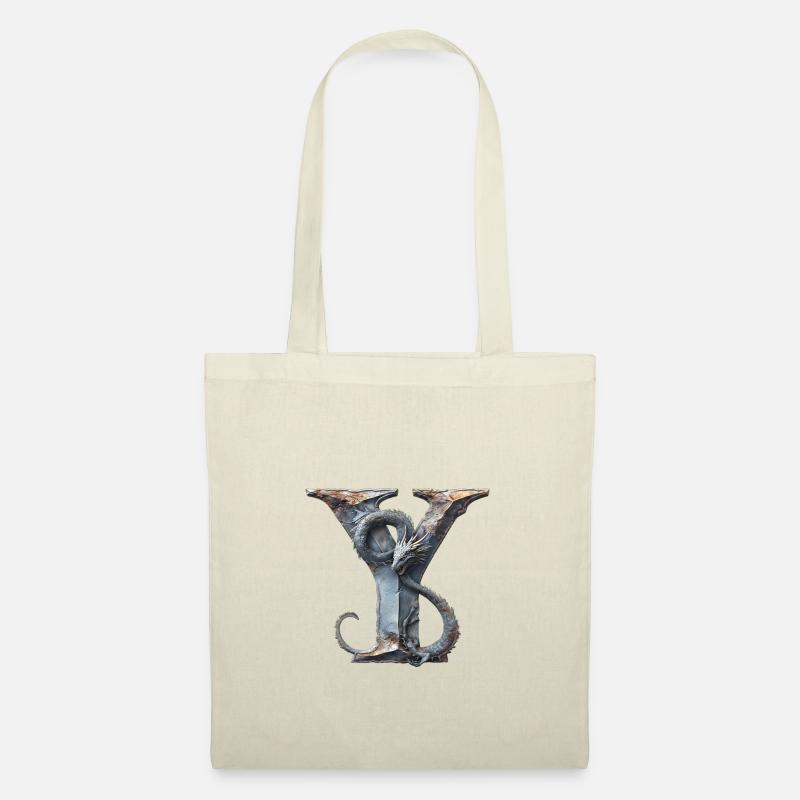 Buchstabe "Y" im Drachendesign. - Stoffbeutel - Natur